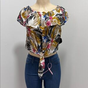 Floral Off-Shoulder Tie-Front Top